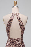 Sparkly Sequin Leopard Print Bodycon Halter Keyhole Short Homecoming Dress