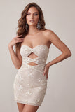 Ivory Bodycon Cut Out Strapless Short Homecoming Dress with Sequins