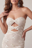 Ivory Bodycon Cut Out Strapless Short Homecoming Dress with Sequins