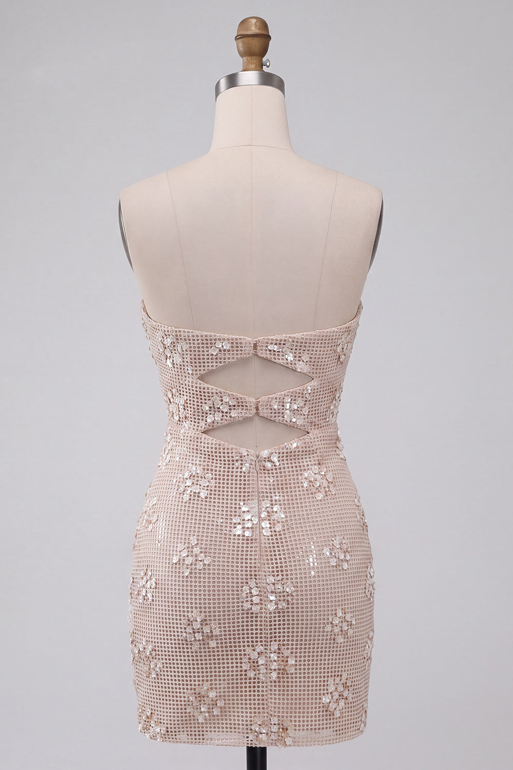 ZAPAKA Women Ivory Strapless Mini Homecoming Dress Bodycon Sleeveless Cut Out Cocktail Dress with Sequins