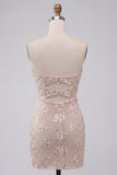 Ivory Bodycon Cut Out Strapless Short Homecoming Dress with Sequins