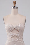 Ivory Bodycon Cut Out Strapless Short Homecoming Dress with Sequins