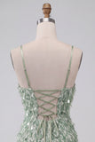 Green Bodycon Square Neck Sequin Fringe Homecoming Dress with Asymmetric Ruffled Hem