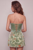 Dusty Sage Corset Velvet Strapless Floral Short Homecoming Dress