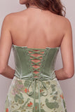 Dusty Sage Corset Velvet Strapless Floral Short Homecoming Dress