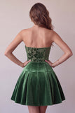 Dark Green Strapless A-Line Velvet Short Homecoming Dress with Ruffles