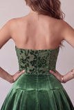 Dark Green Strapless A-Line Velvet Short Homecoming Dress with Ruffles