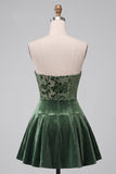 Dark Green Strapless A-Line Velvet Short Homecoming Dress with Ruffles