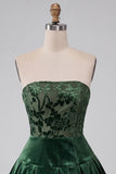 Dark Green Strapless A-Line Velvet Short Homecoming Dress with Ruffles