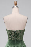 Dark Green Strapless A-Line Velvet Short Homecoming Dress with Ruffles