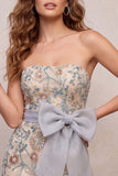 Light Grey Bodycon Sequins Strapless Beaded Short Homecoming Dress with Bow