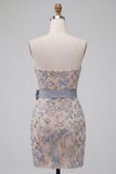 Light Grey Bodycon Sequins Strapless Beaded Short Homecoming Dress with Bow