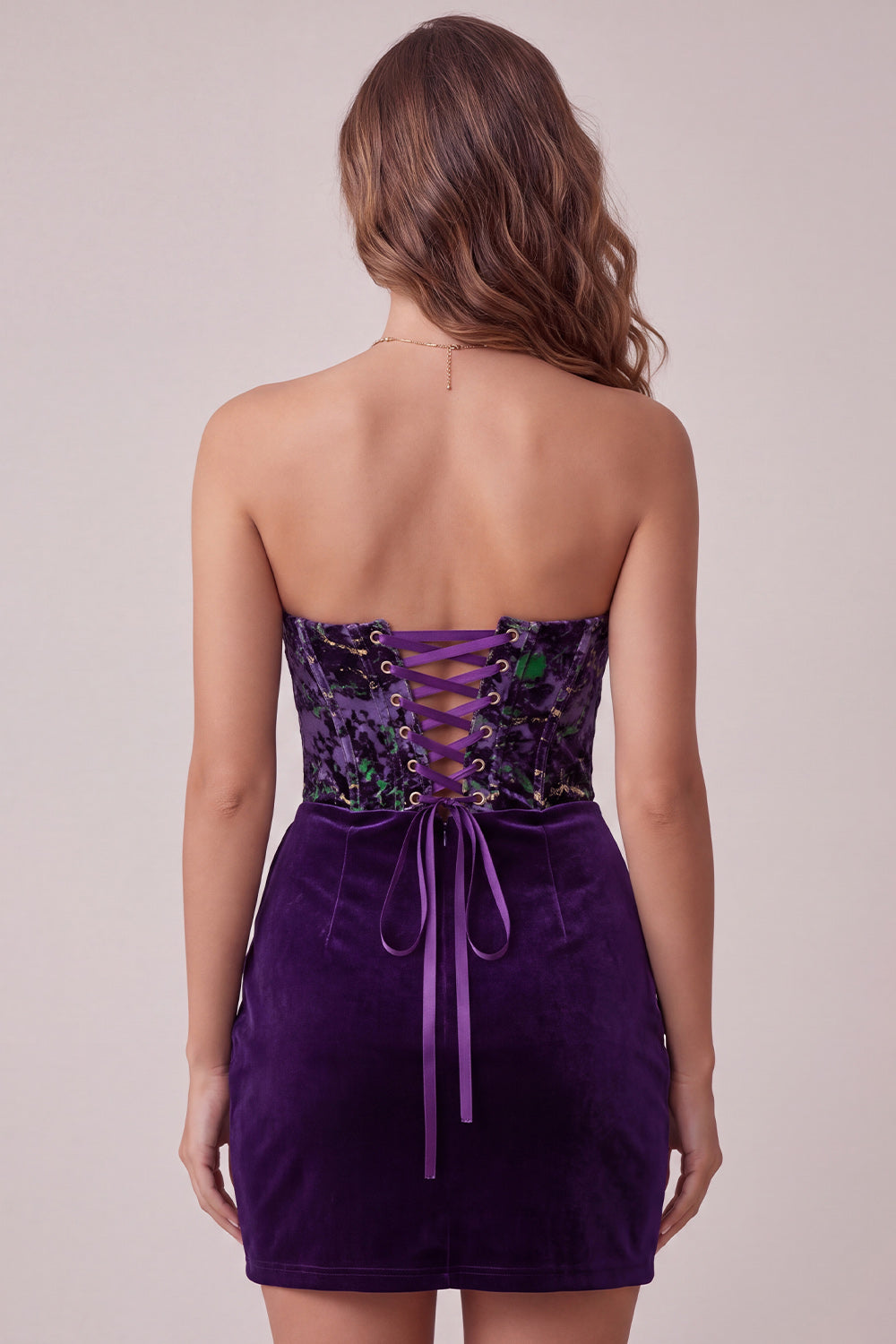 ZAPAKA Women Plum Bodycon Homecoming Dress Corset Velvet Printed Sweetheart Strapless Ruched Short Cocktail Dress