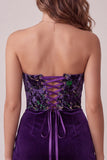 Plum Corset Strapless Velvet Bodycon Ruched Short Homecoming Dress