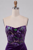 Plum Corset Strapless Velvet Bodycon Ruched Short Homecoming Dress