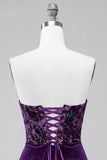 Plum Corset Strapless Velvet Bodycon Ruched Short Homecoming Dress