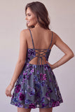 Plum A-Line Sweetheart Cut Out Floral Short Homecoming Dress
