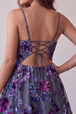 Plum A-Line Sweetheart Cut Out Floral Short Homecoming Dress