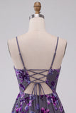 Plum A-Line Sweetheart Cut Out Floral Short Homecoming Dress