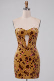 Ginger Yellow Corset Bodycon Strapless Keyhole Velvet Short Homecoming Dress
