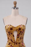 Ginger Yellow Corset Bodycon Strapless Keyhole Velvet Short Homecoming Dress