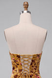 Ginger Yellow Corset Bodycon Strapless Keyhole Velvet Short Homecoming Dress