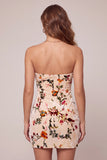 Champagne Floral Bodycon Velvet Strapless Printed Homecoming Dress with Keyhole
