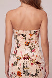 Champagne Floral Bodycon Velvet Strapless Printed Homecoming Dress with Keyhole
