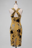 Ginger Yellow Sheath Keyhole Floral Midi Wedding Guest Dress
