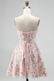Blush Strapless A-Line Sequins Floral Embroidery Short Homecoming Dress