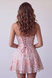 Blush Strapless A-Line Sequins Floral Embroidery Short Homecoming Dress