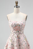 Blush Strapless A-Line Sequins Floral Embroidery Short Homecoming Dress