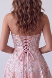 Blush Strapless A-Line Sequins Floral Embroidery Short Homecoming Dress
