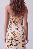 Strapless Champagne Velvet Mermaid Printed High-Low Long Formal Dress
