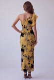 Ginger Yellow Sheath One Shoulder Printed Long Formal Dress with Ruffles