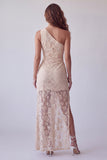 Ivory One Shoulder Sheath Floral Long Evening Dress with Side Slit