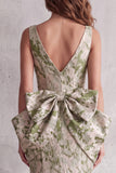 High-Low Dusty Sage Mermaid V-Neck Long Formal Dress with Bow