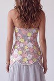Sparkly Grey Mermaid Strapless Floral Long Formal Dress with Pearls
