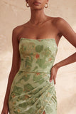 Green Mermaid Strapless Slit Ruched Long Formal Dress with Slit