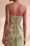 Green Mermaid Strapless Slit Ruched Long Formal Dress with Slit
