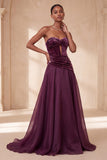 Vintage Mauve Corset A-Line Strapless Ruched Long Formal Dress with Keyhole