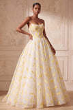 Ivory Ball Gown Strapless Organza Ruched Long Formal Dress
