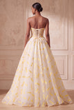 Ivory Ball Gown Strapless Organza Ruched Long Formal Dress