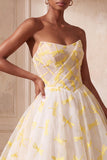 Ivory Ball Gown Strapless Organza Ruched Long Formal Dress