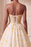 Ivory Ball Gown Strapless Organza Ruched Long Formal Dress