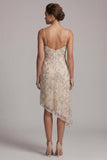 Champagne Sheath Cowl Asymmetrical Pearl Mother of the Bride Dress with Sequins