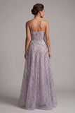 Lilac A-Line Strapless Sequins Long Mother of the Bride Dress