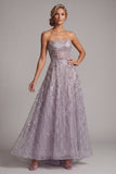 Lilac A-Line Strapless Sequins Long Mother of the Bride Dress