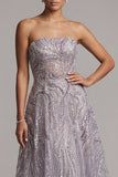 Lilac A-Line Strapless Sequins Long Mother of the Bride Dress