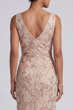 Champagne Sheath Cowl Neck Ruched Midi Mother of the Bride Dress with Side Slit